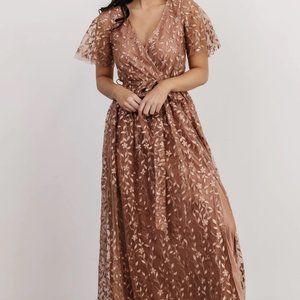 NWT Baltic Born Marseille Embossed Maxi Dress Size M "Nude Rose"